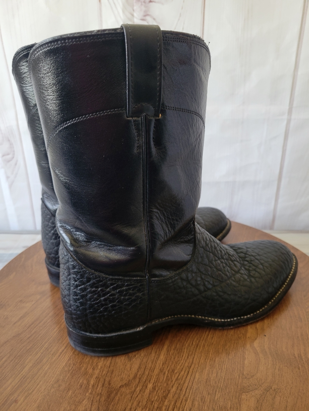 Justin 3187 Black Bull Hide Roper Boots, Men’s 9.5 Made in USA Western Cowboy - Picture 9 of 9